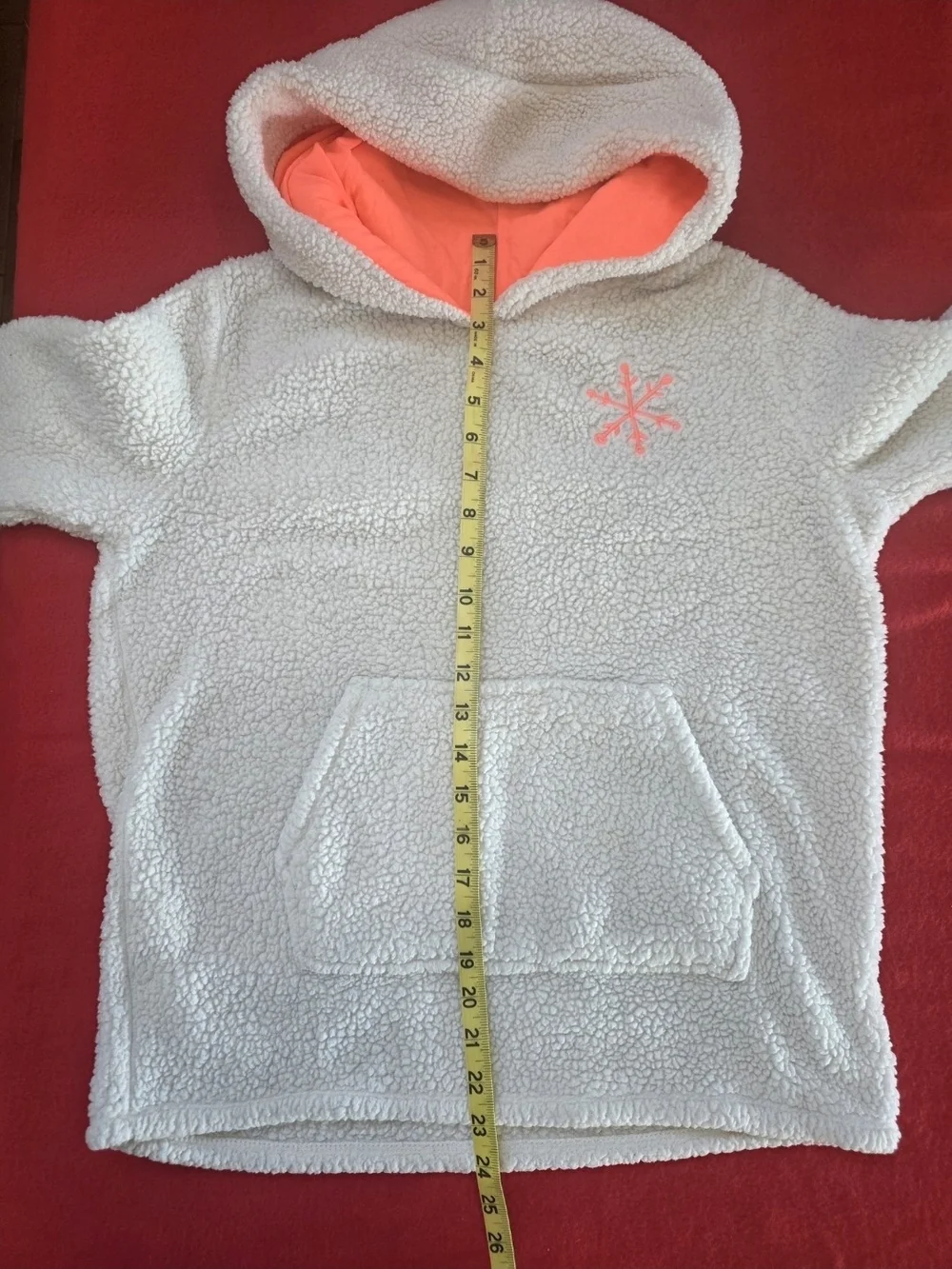 Cat & Jack Girls XXL 18 Sherpa Hoodie Gray Coral Snowflake Cozy Fleece